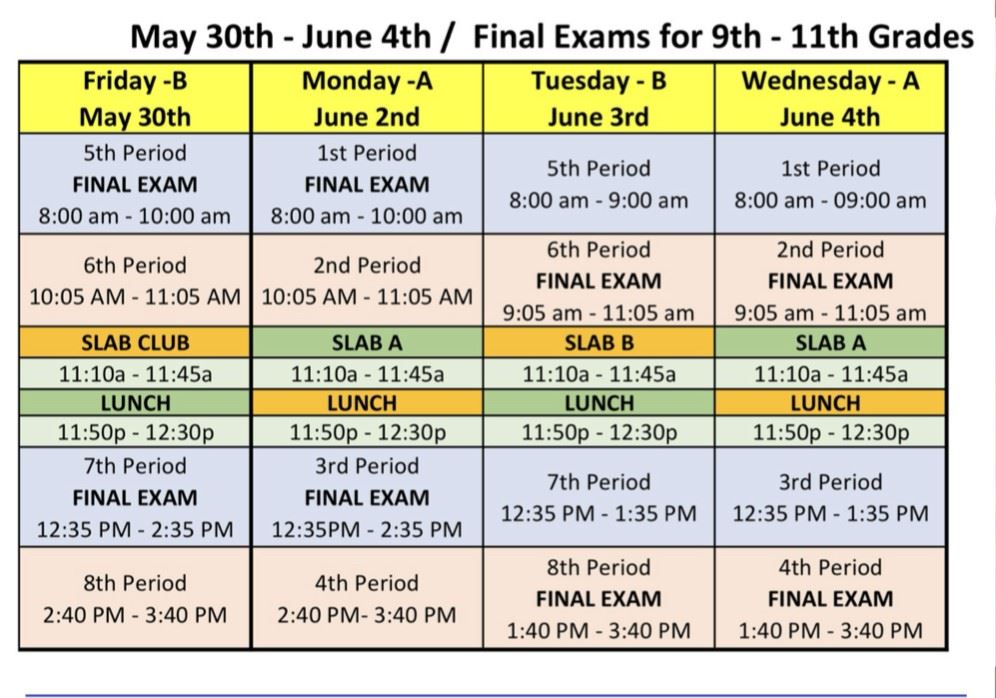  Spring Final Exam Bell Schedule 2025